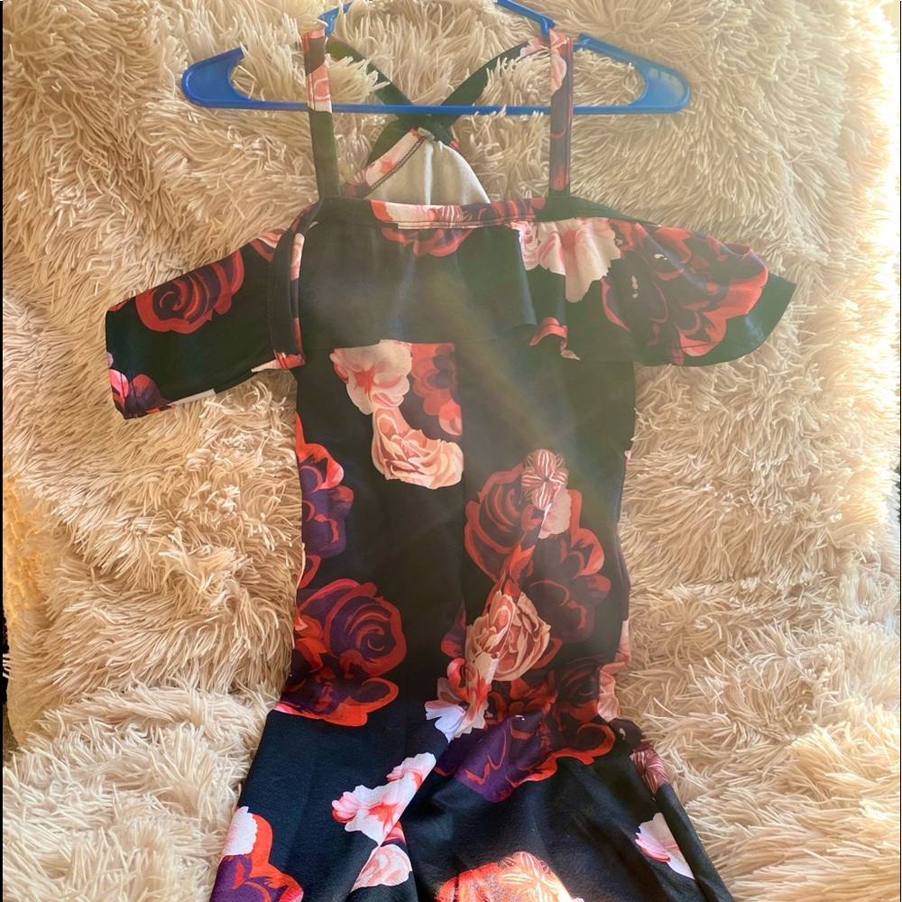 Off the shoulder black floral dress